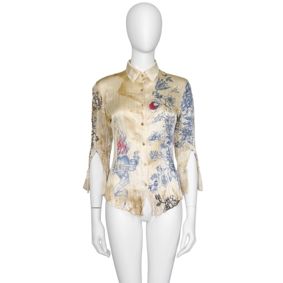 Roberto Cavalli S/S 2003 Tattoo Print Silk Blouse - Picture 1 of 10